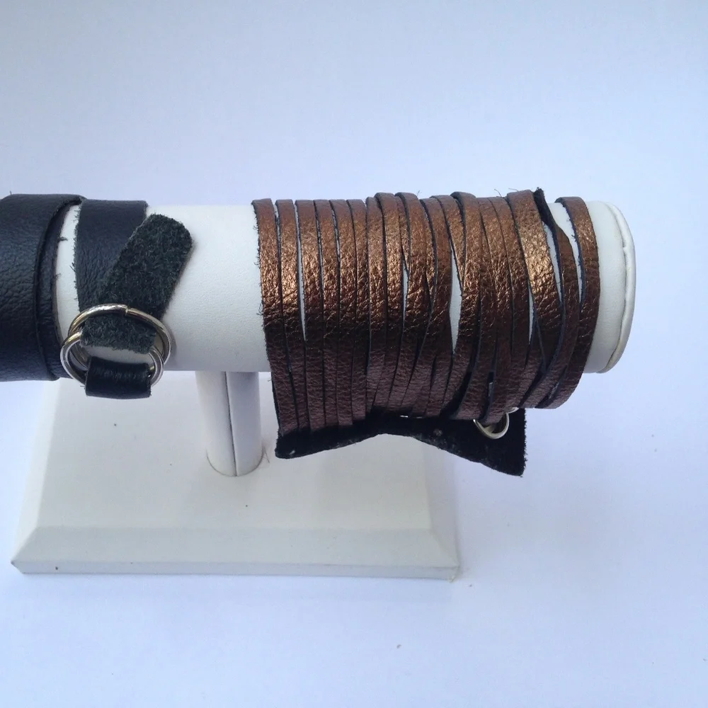 Leather Metallic Copper Colored Fringe Bracelet - Picture 4 of 7